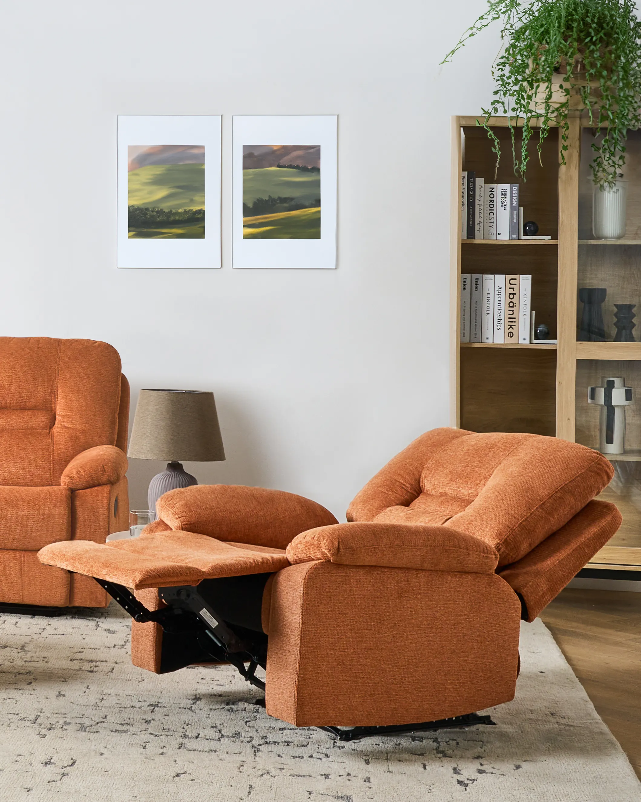 Relaxfauteuil BERGEN inclusief voetensteun Stof Oranje