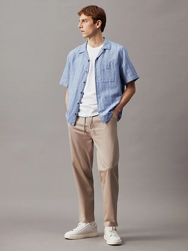 Camisa listrada de algodão e linho