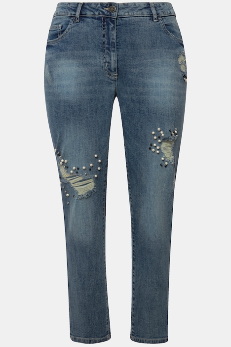 Jeans, Slim Fit, verzierte Destroy-Effekte, 5-Pocket