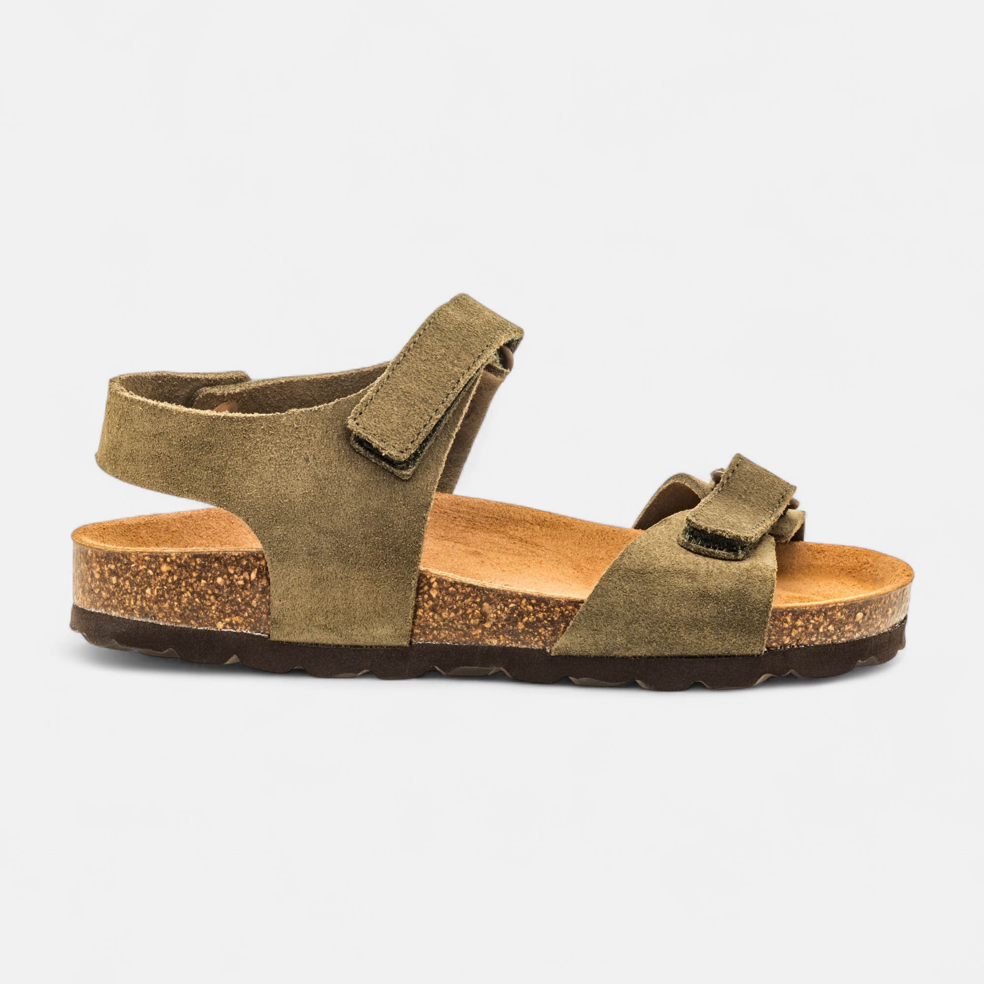 Mules semelle liège Garçon en cuir kaki