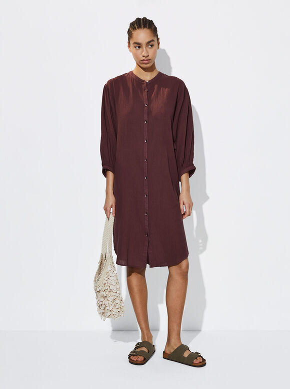 Vestido camisa de algodão - Bordô