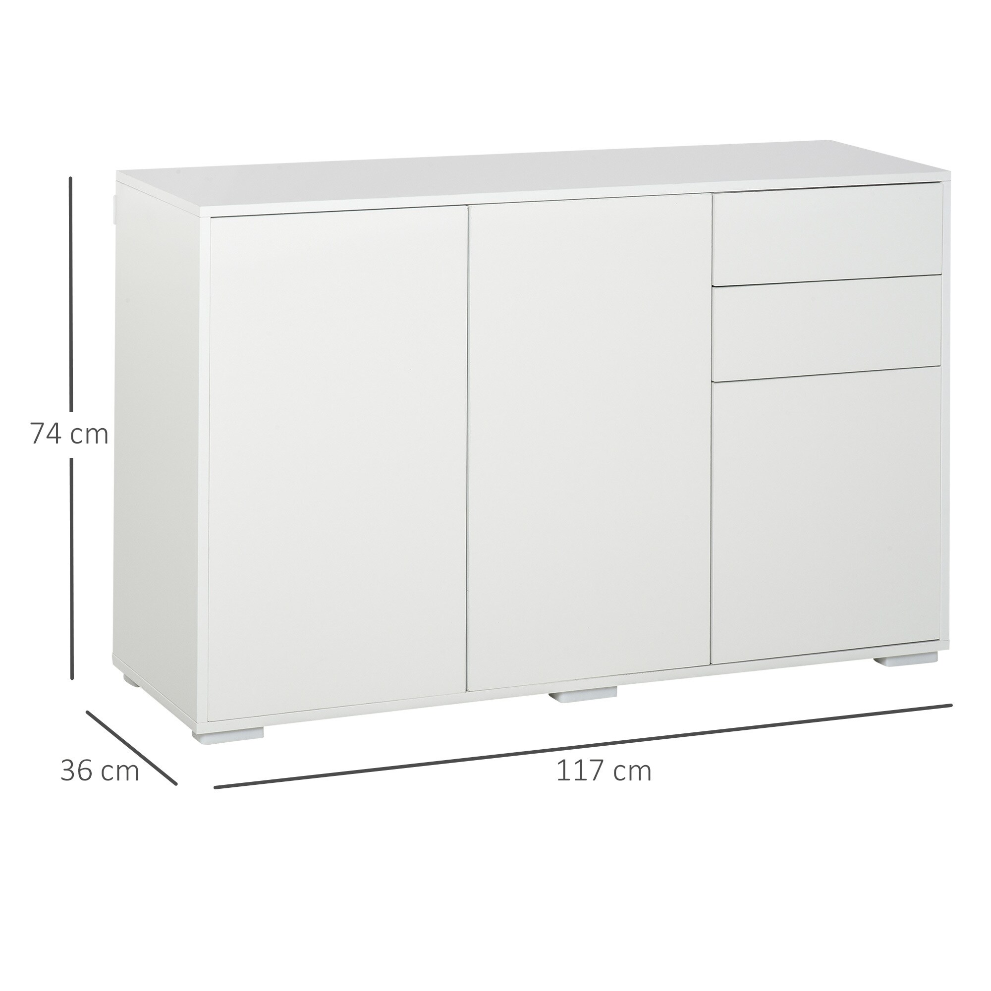 HOMCOM Beistellschrank mit Druckmechanismus weiß 117L x 36B x 74H cm