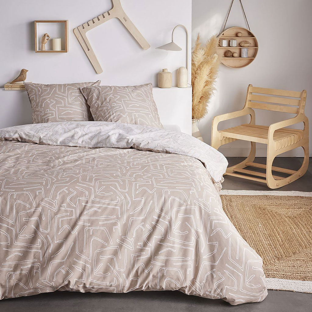 Parure housse de couette Sunshine motif beige  220x240cm