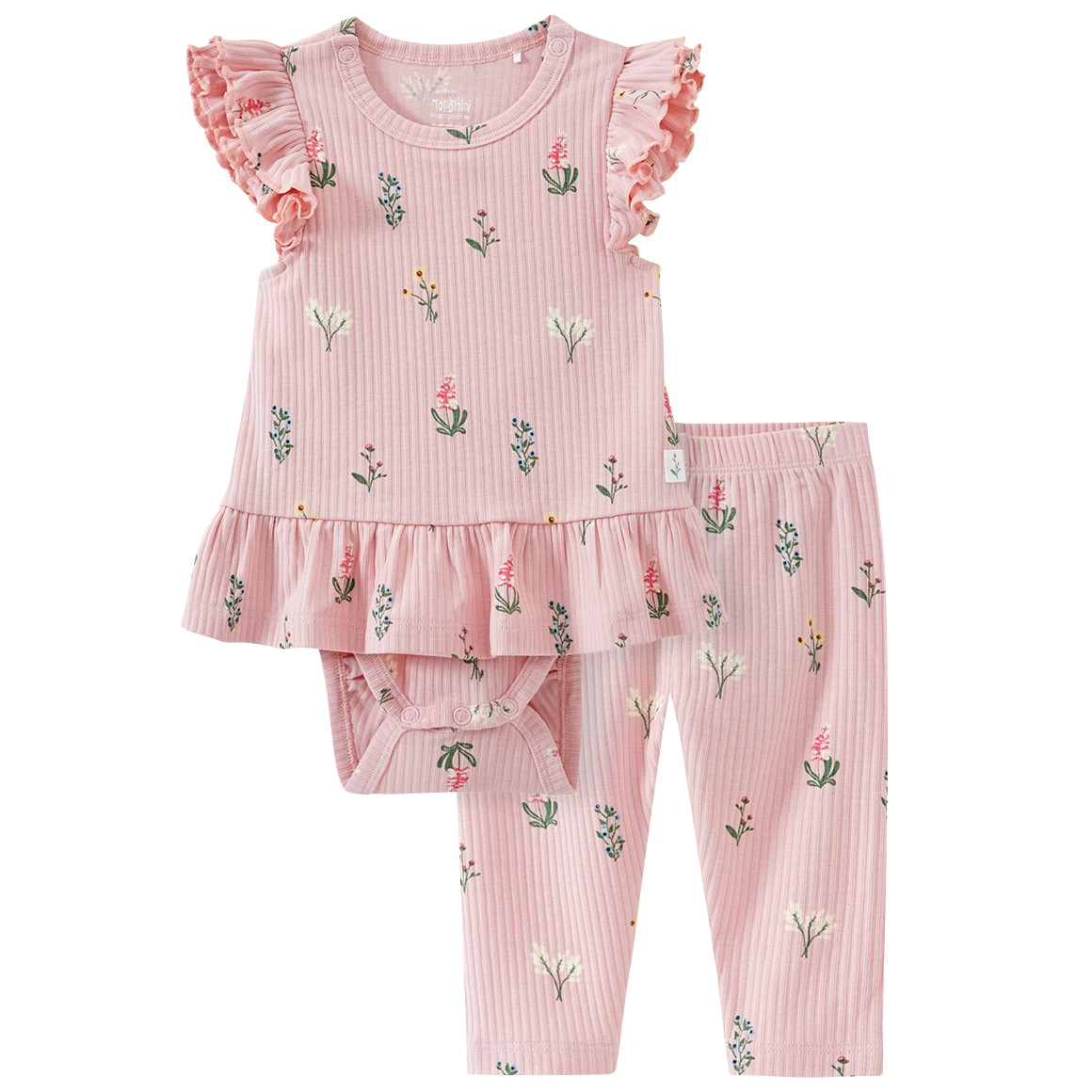 Topomini Pure Collection Baby Bodykleid und Leggings mit Blumen-Print rosa
