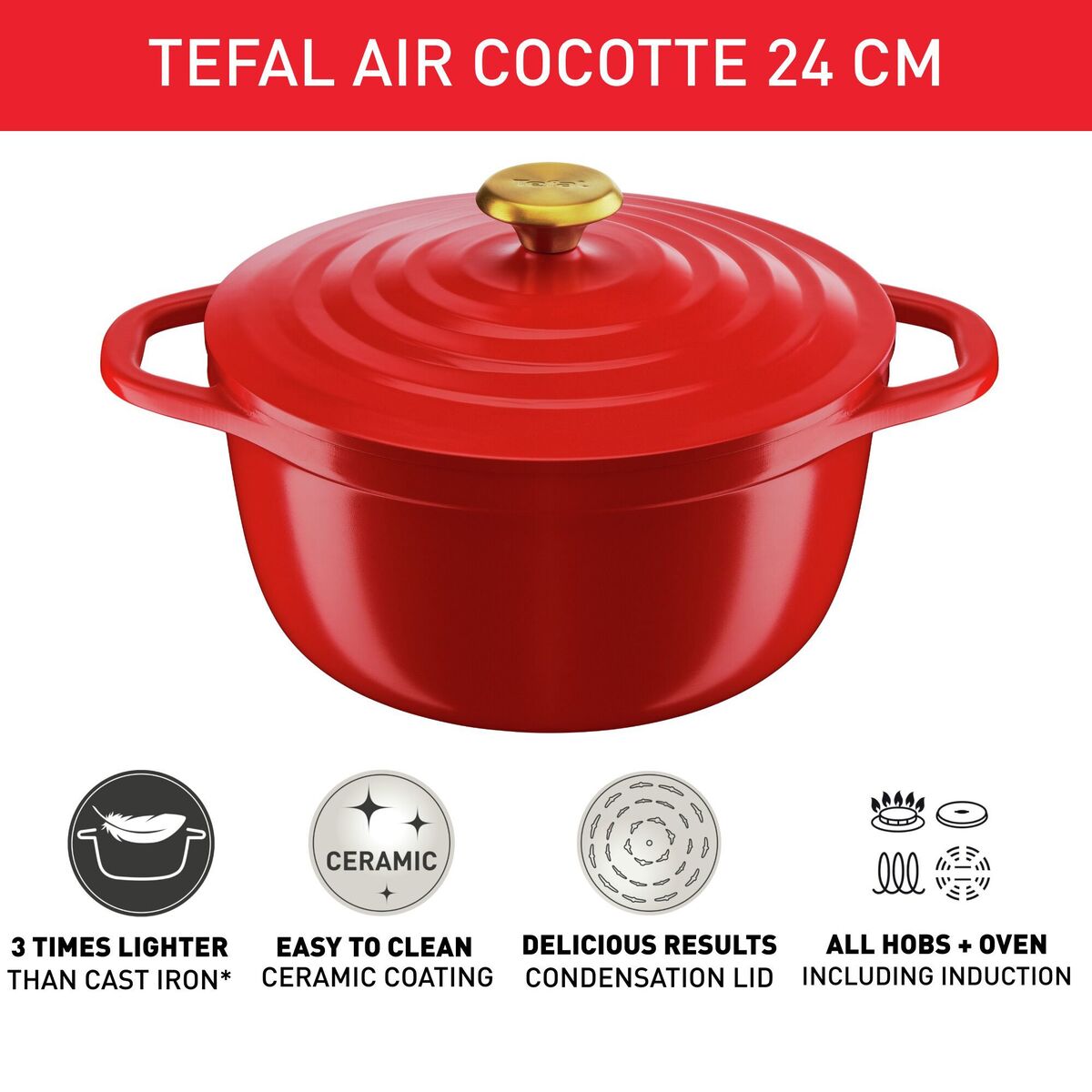 Air gryte, 4,7 liter, 24 cm, rød