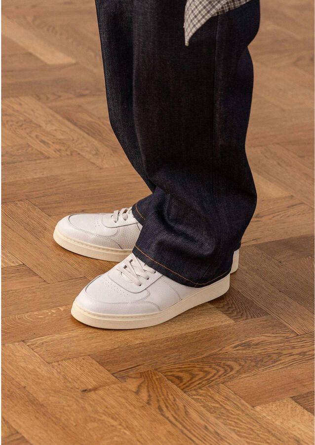 Manfield Heren Witte leren sneakers