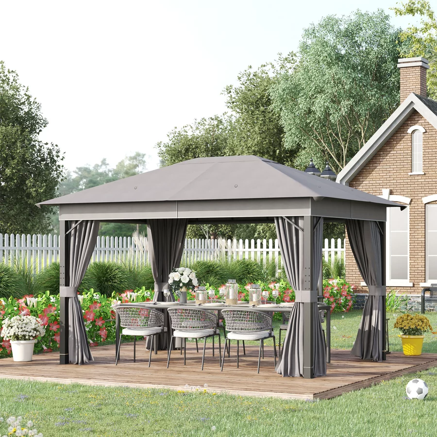 Outsunny Pavillon mit Seitenwänden grau
