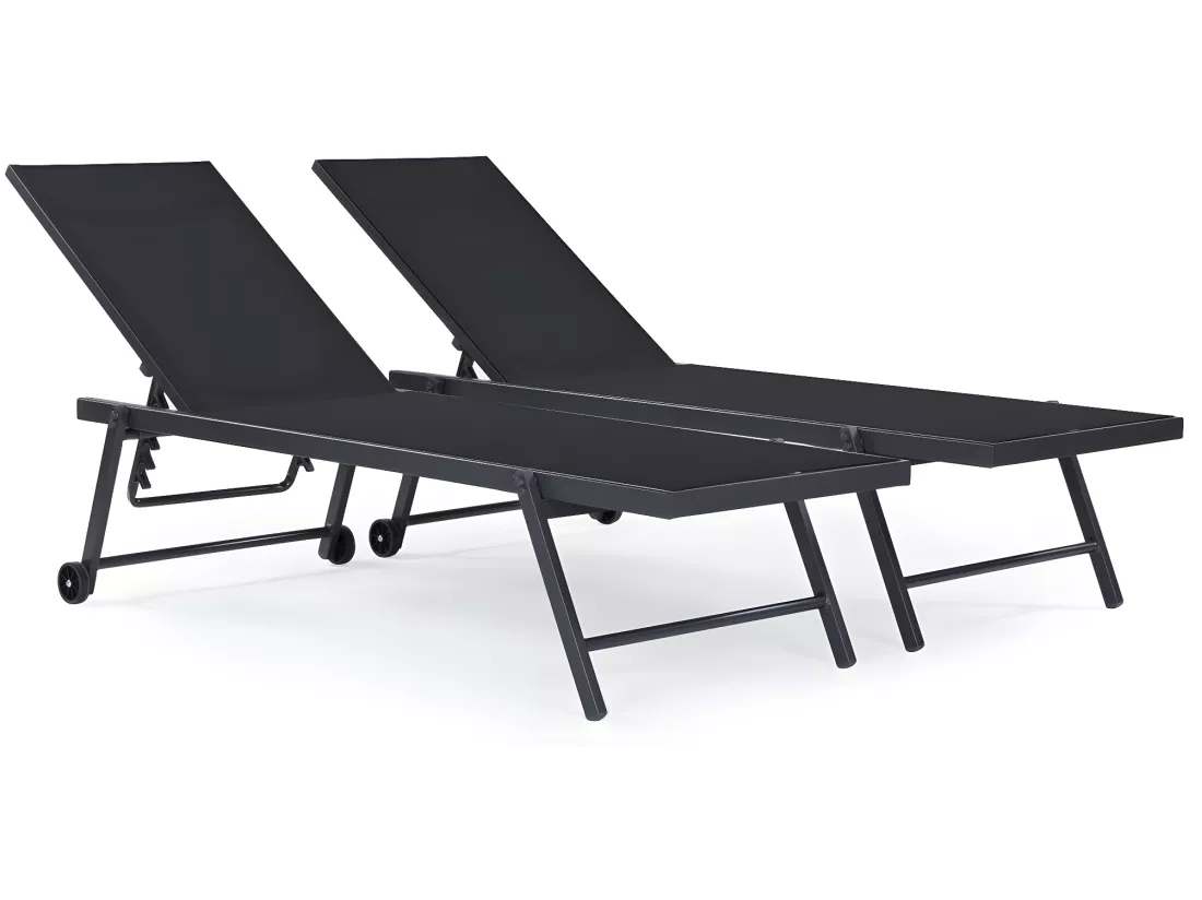 Lot de 2 bains de soleil textilène aluminium 