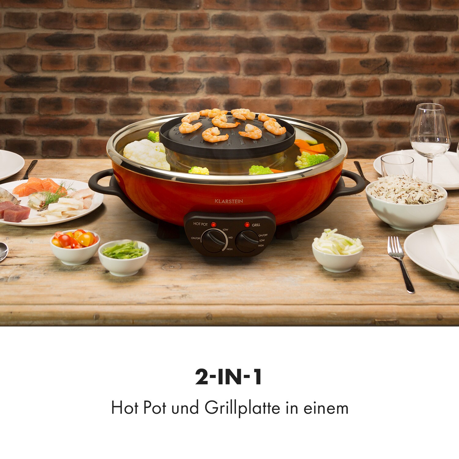 Szechuan Hot Pot und Grillplatte 5l Vol. 1350 W, 600 W rot