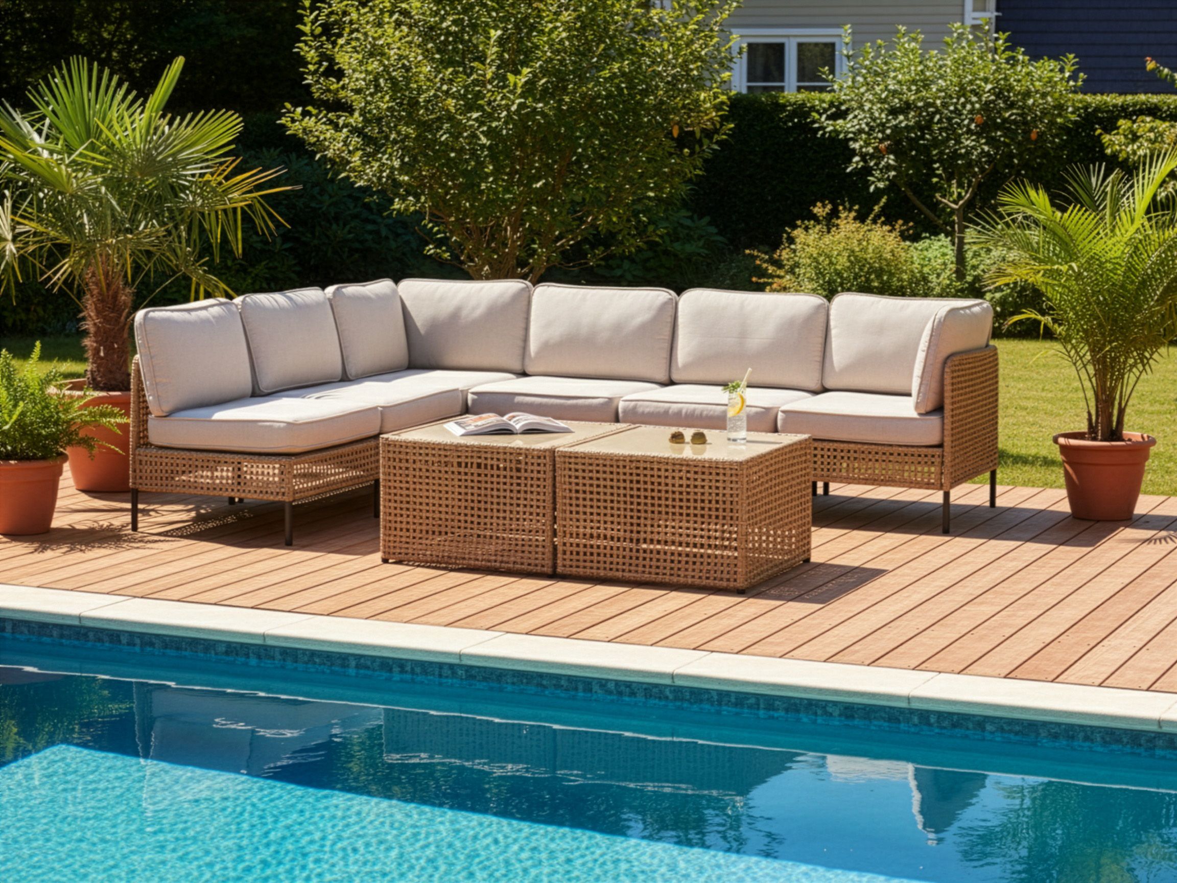 Beliani - OMEGANA - Loungeset 6-zits hoekbank - Lichtbeige - PE rotan
