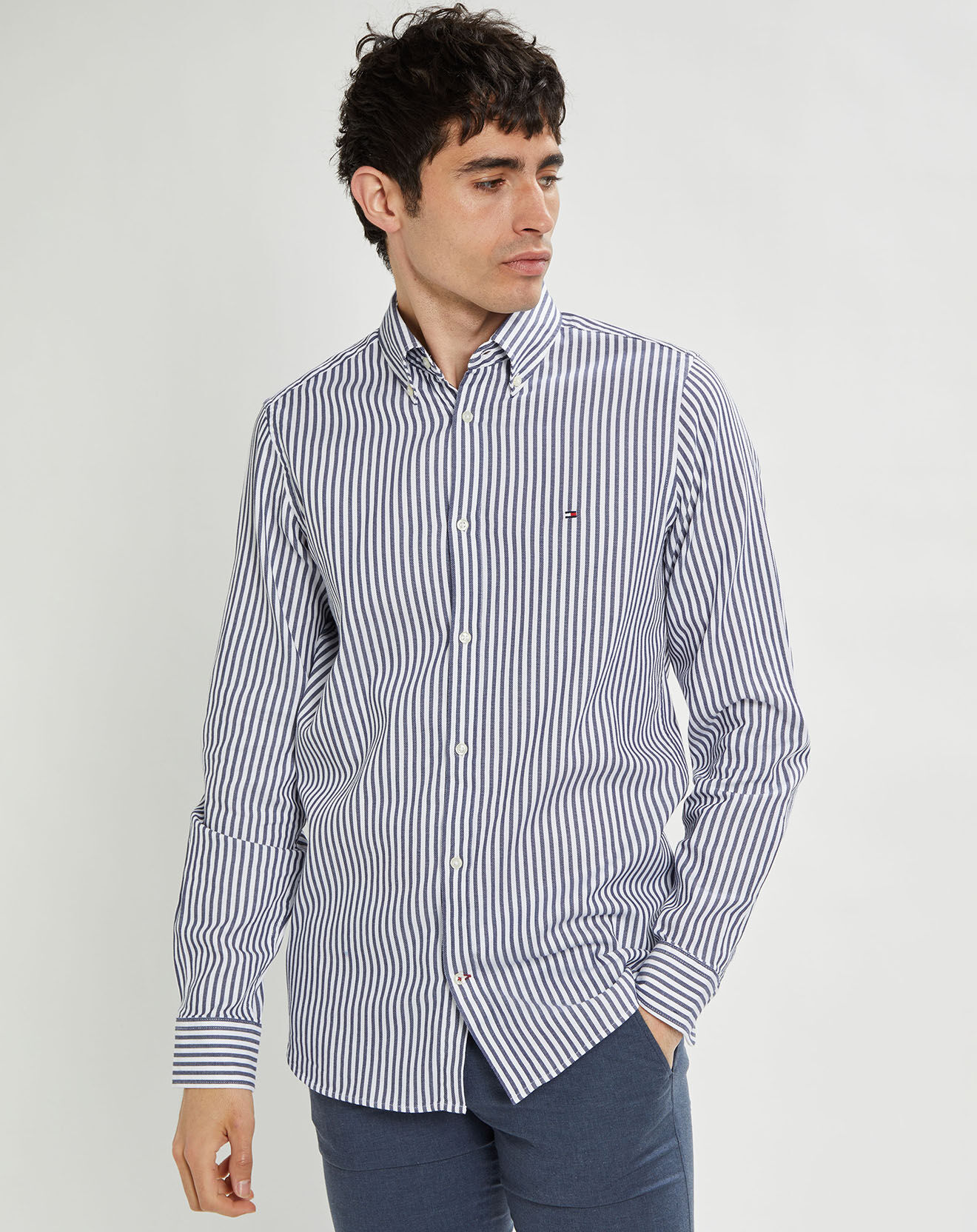 Tommy Hilfiger Chemise slim Dobby rayée bleu/blanc