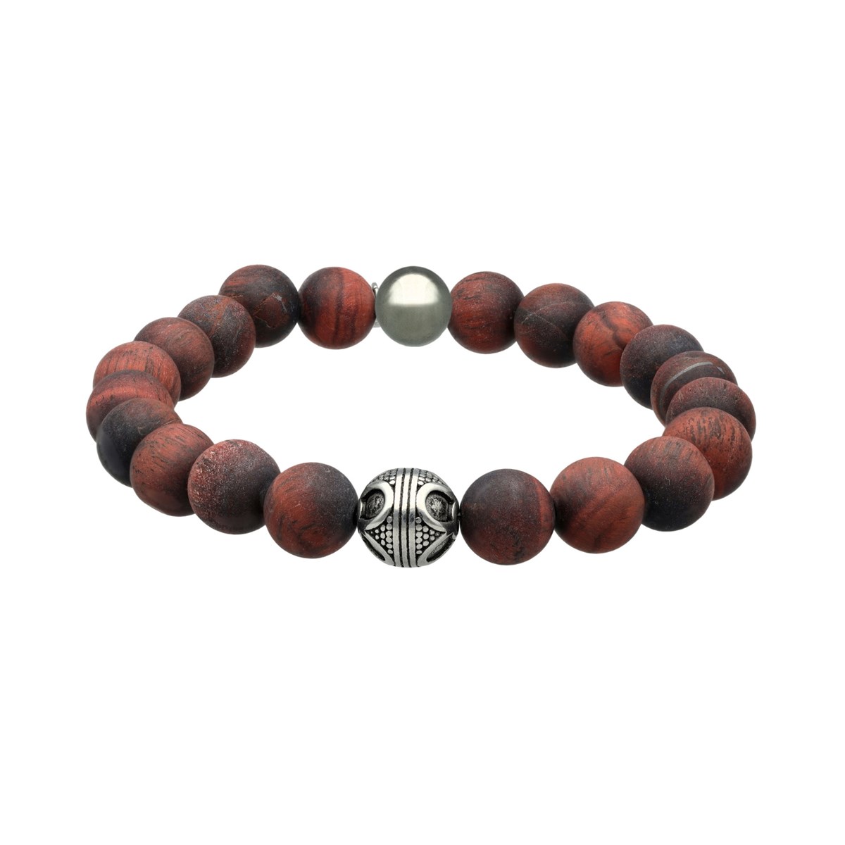 Bracelet Acier Pierres Naturelles Perles Rondes Oeil De Tigre Rouge-Medium-18cm