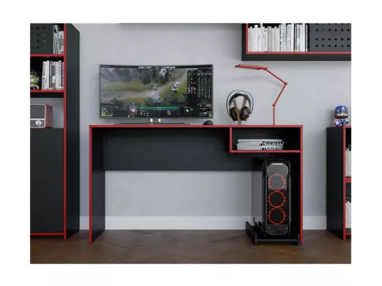 Bureau Gamer 136 cm Noir et Rouge 1 Niche L 136 H 75 P 45.1 cm