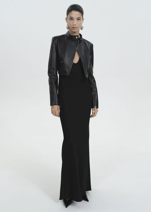 MANGO Open back low-cut dress Black
