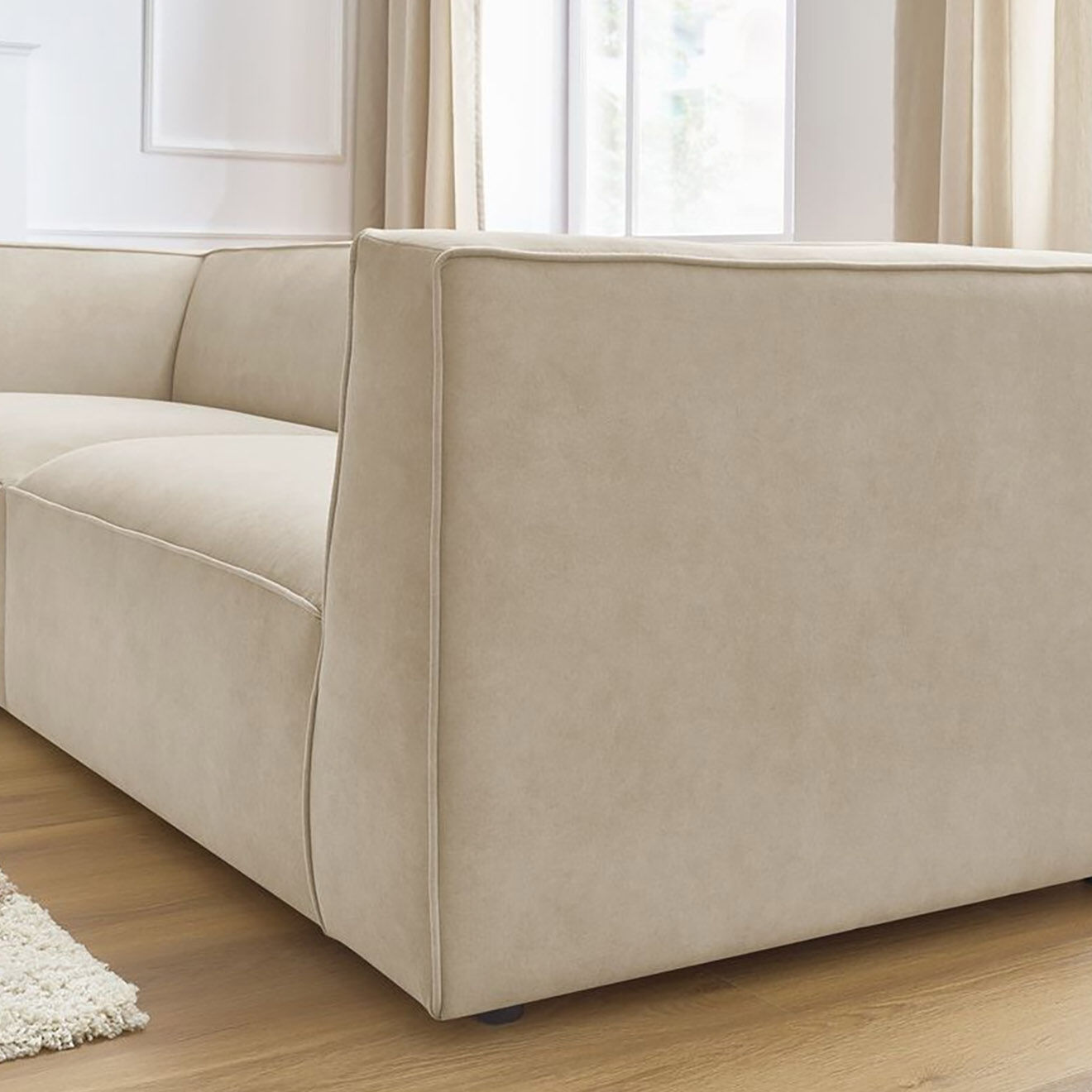 Bobochic Canapé droit fixe 4 places en Velours Molière beige - 273x99x71 cm
