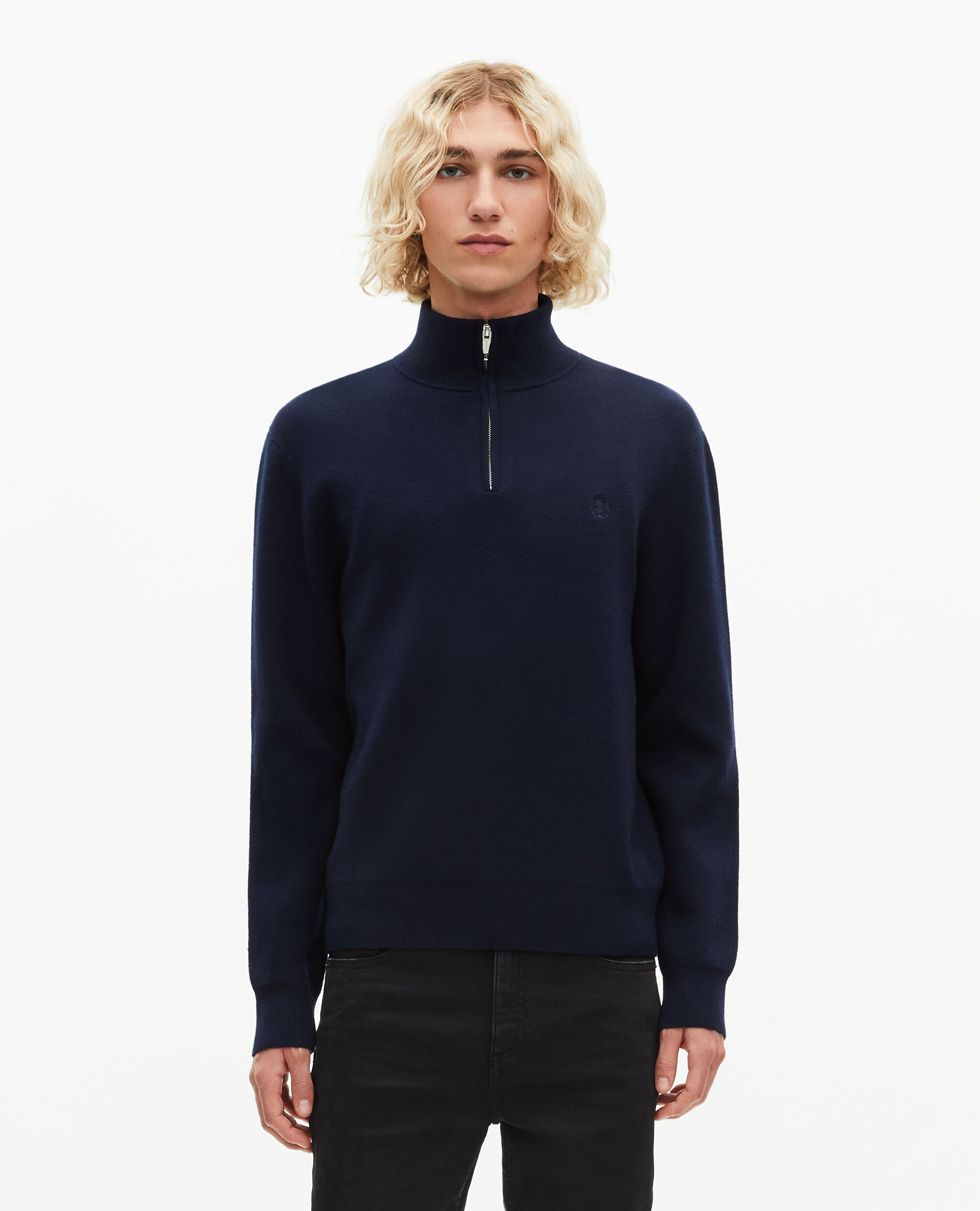 Pull col camionneur double face marine