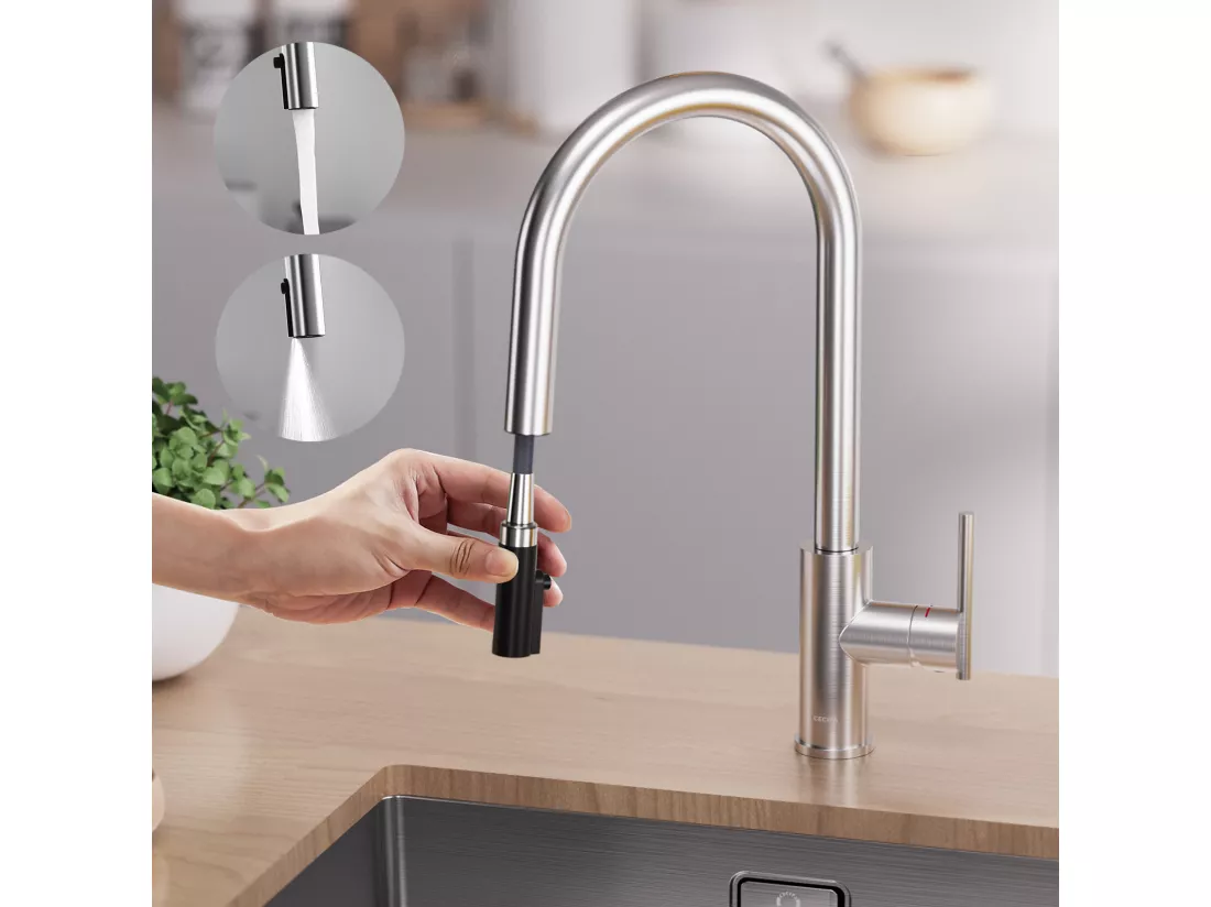 Cecipa max Mitigeur Cuisine Avec Douchette Extractible - Robinet de Cuisine à 2 Modes de Pulvérisat - Mitigeur Evier Avec Brossé,EU Modèle