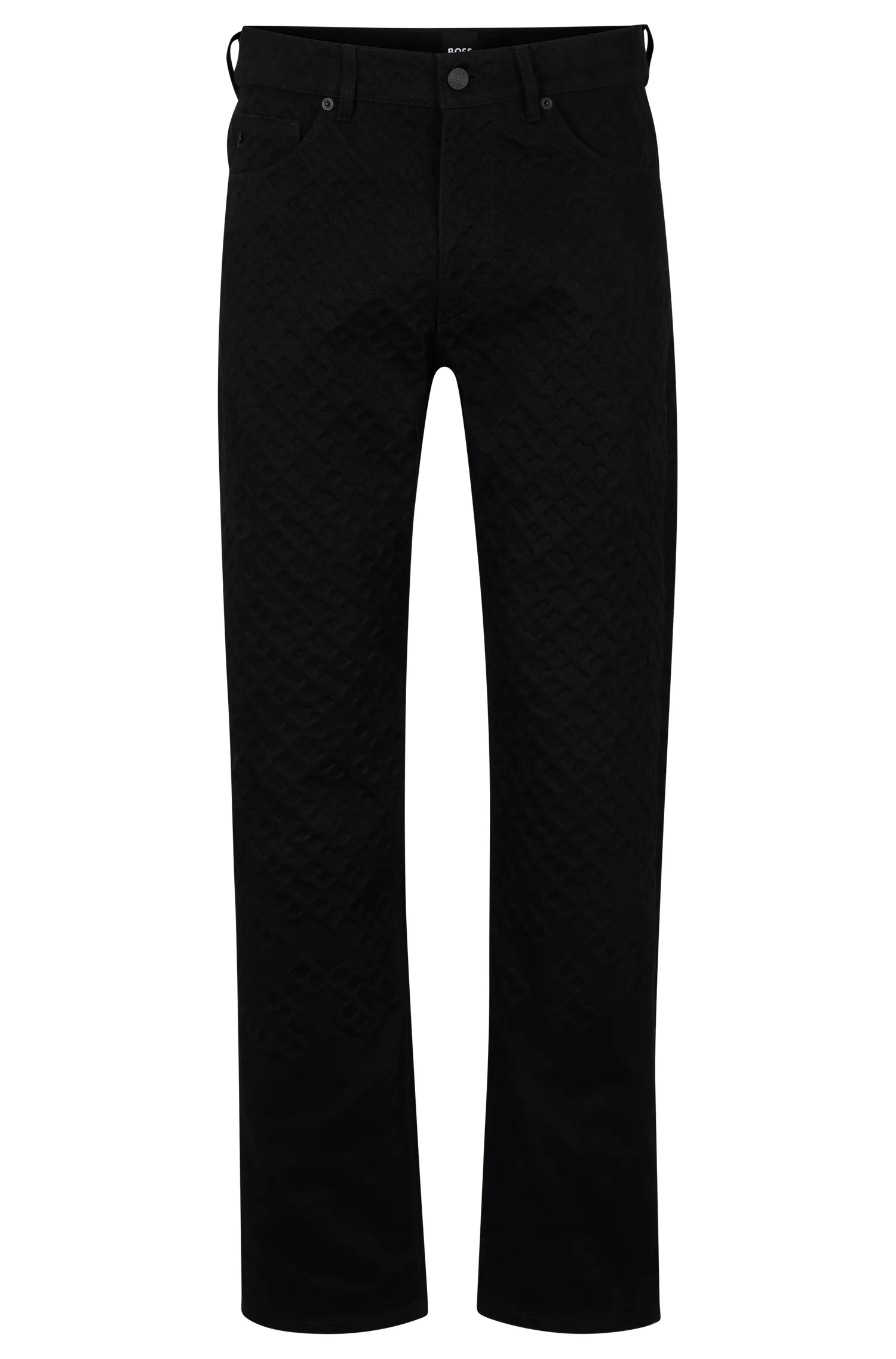 Calça jeans BOSS preta, modelagem relaxada, em denim 100% algodão.