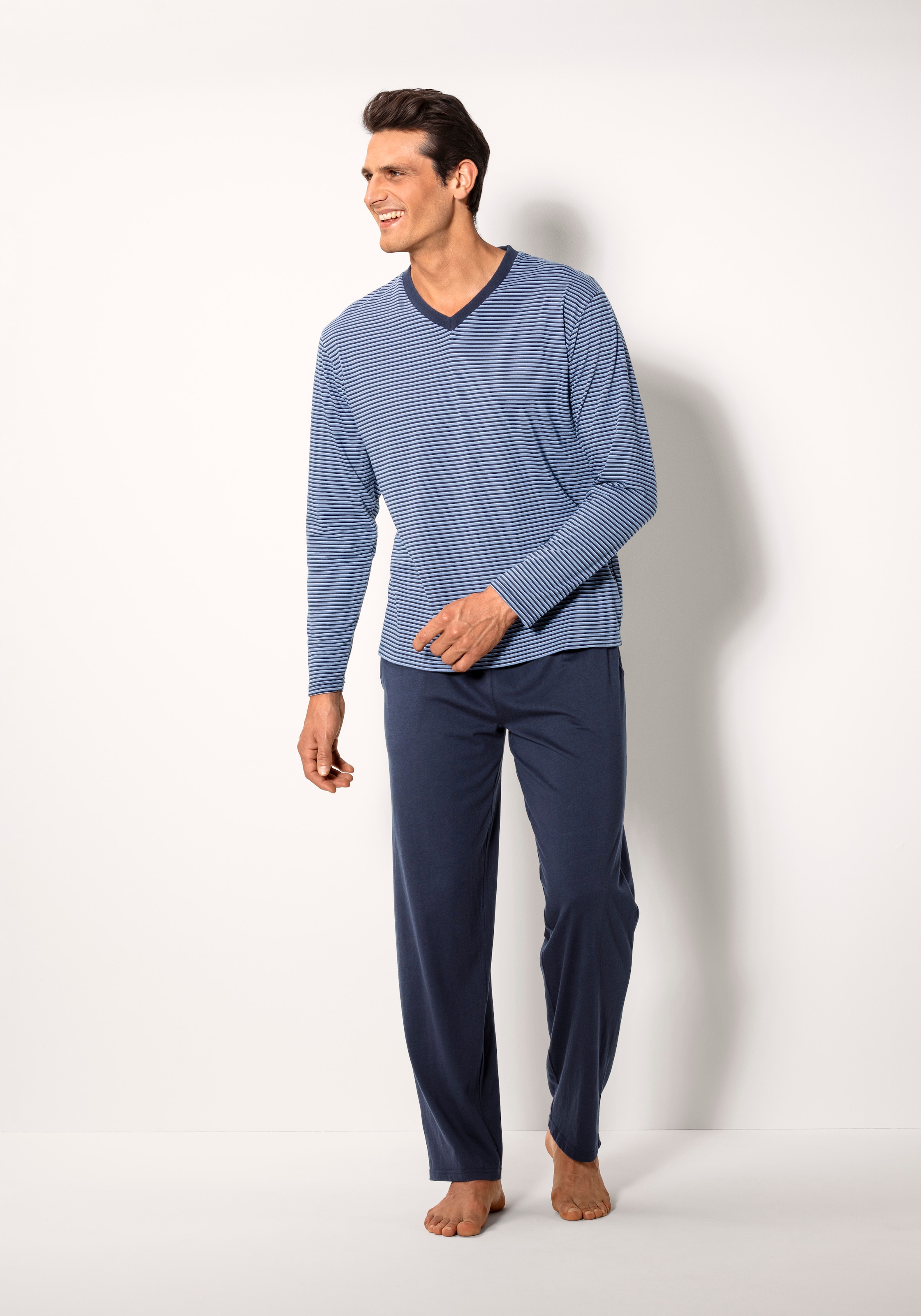 le jogger® Pyjama Packung, 2 Stück, 4 Schlafanzug mit garngefärbten Streifen