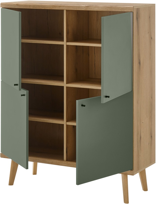 INOSIGN Highboard »MAVAS« in moderner Trendfarbe, Griffe aus Metall (Schwarz), Höhe 134 cm