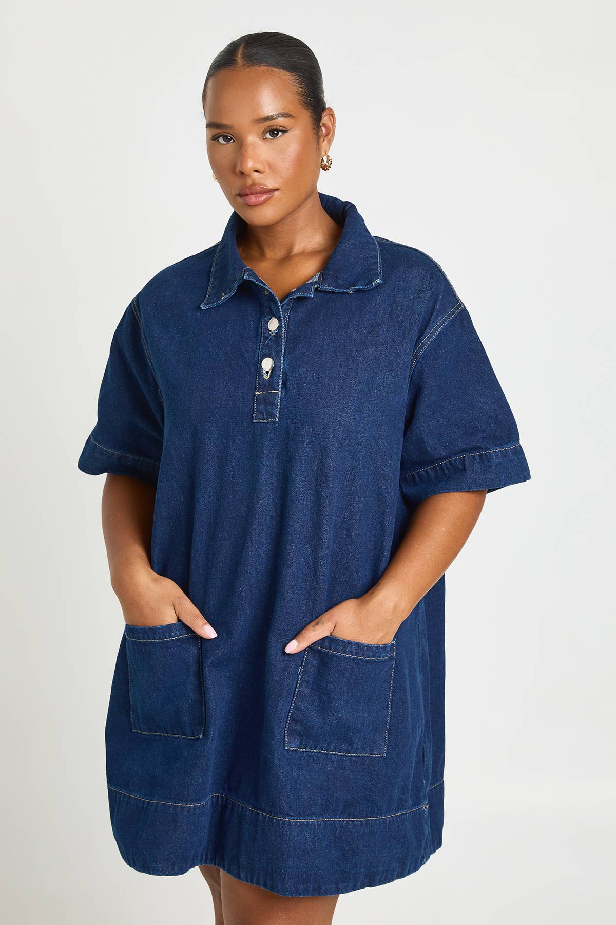 boohoo Robe En Jean À Manches Courtes Grande Taille