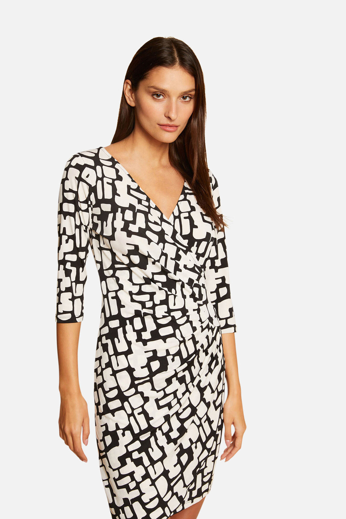 Vestido justo drapeado estampado - Estampa branca