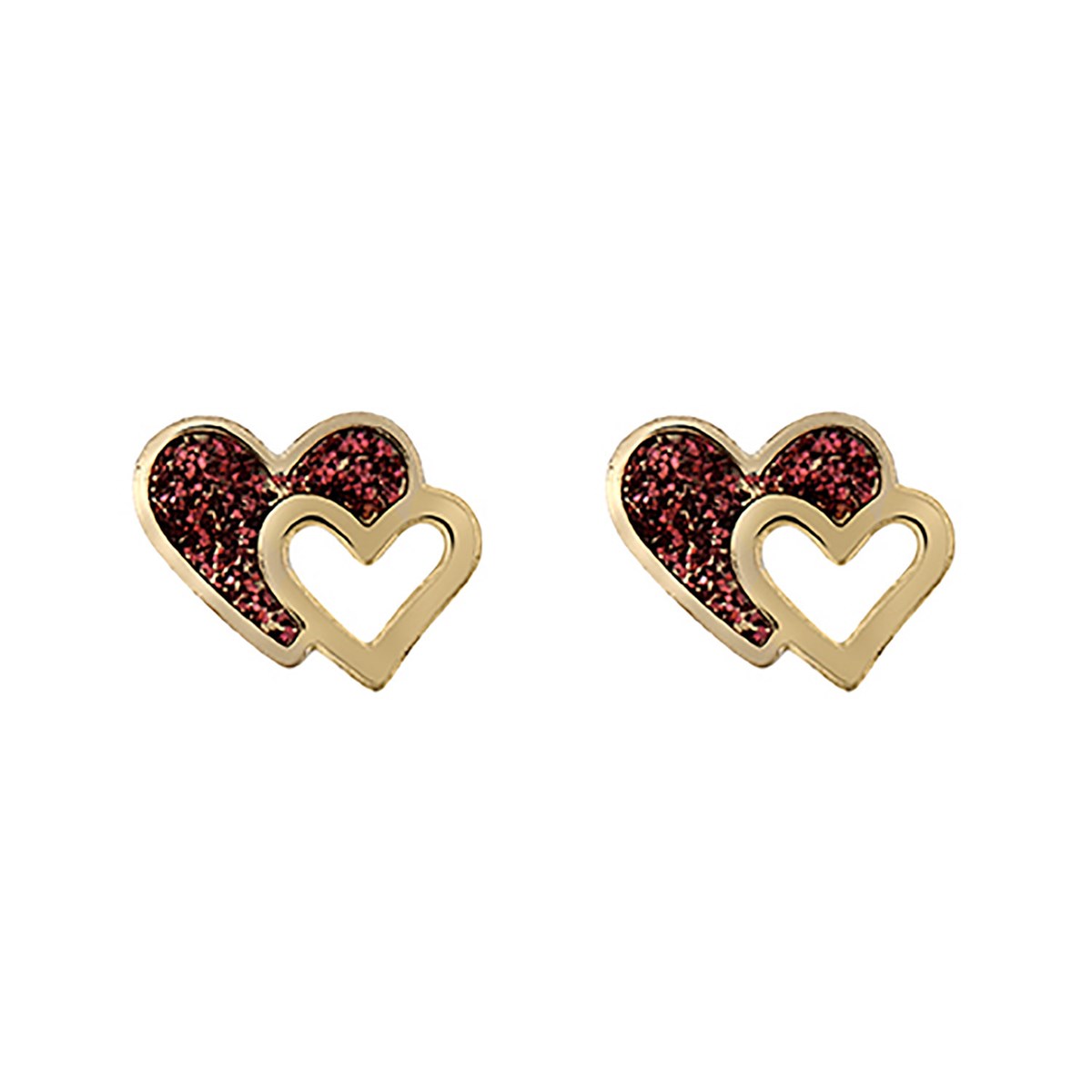 Boucles d'oreilles double coeurs or laque pailletée