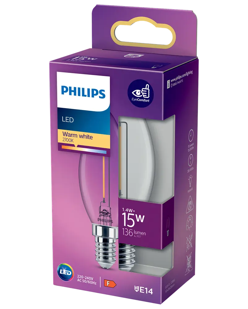 PHILIPS LED-filamentpære 2W E14 B35