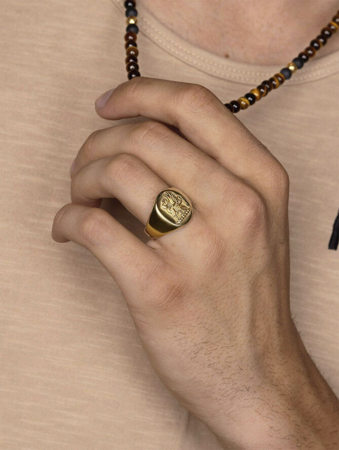 Nialaya Men's Stainless Steel Lion Crest Ring with Gold Plating Gold