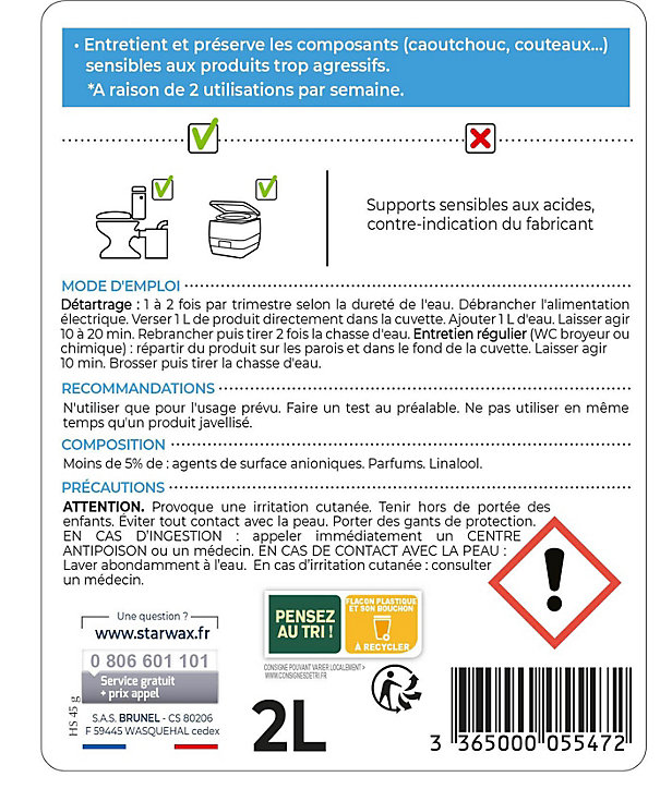 Détartrant pour WC broyeurs Starwax 2L