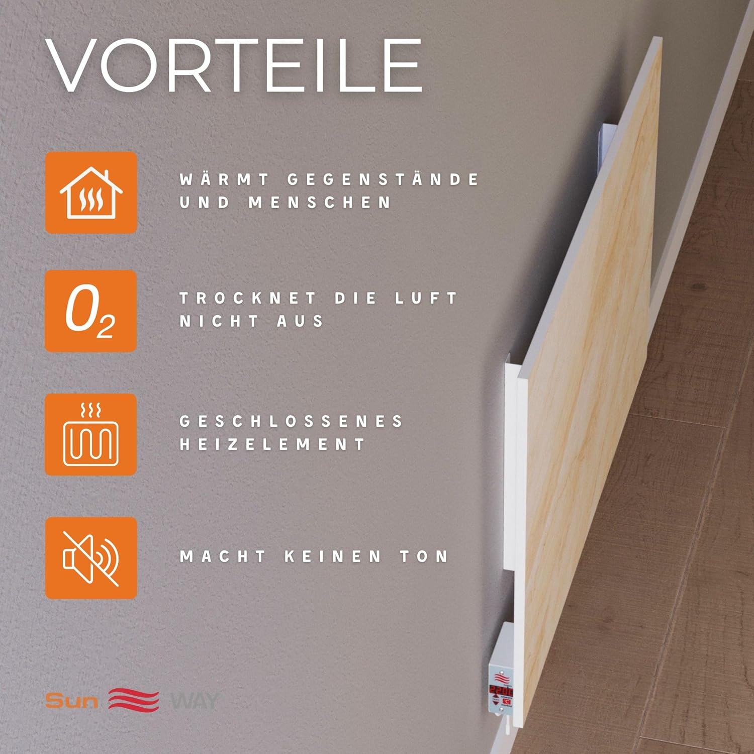 Keramik infrarotheizung wandmontage mit thermostat Sun WAY TCM-RA 750 P | Heizung bis zu 15 m² | 750 W