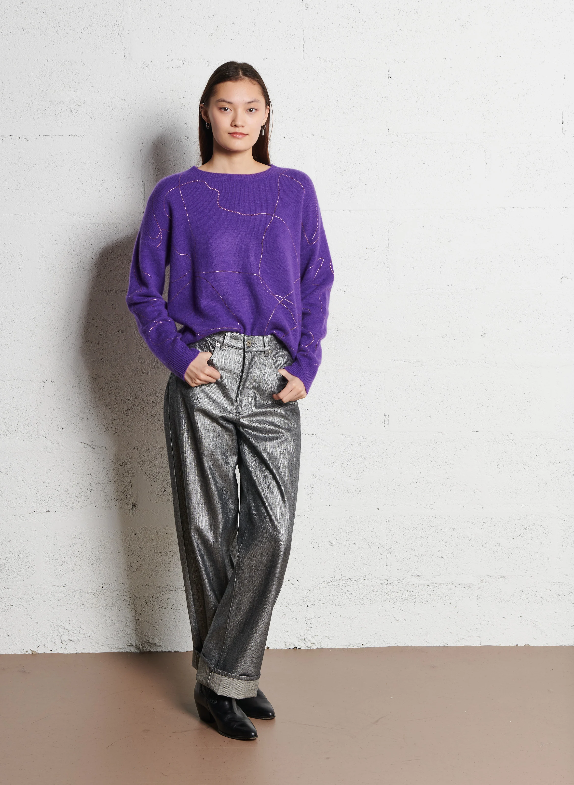 APOLLO - Pull droit à strass| Violet
