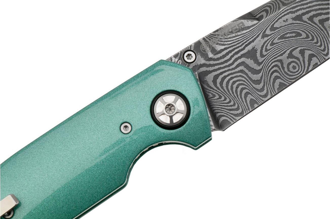 Böker Manufaktur 1969 Mach-1 Damast 111102DAM Chad Nichols Wavepool Damascus, Silver Jade Aluminum zakmes, Tommaso Rumici design