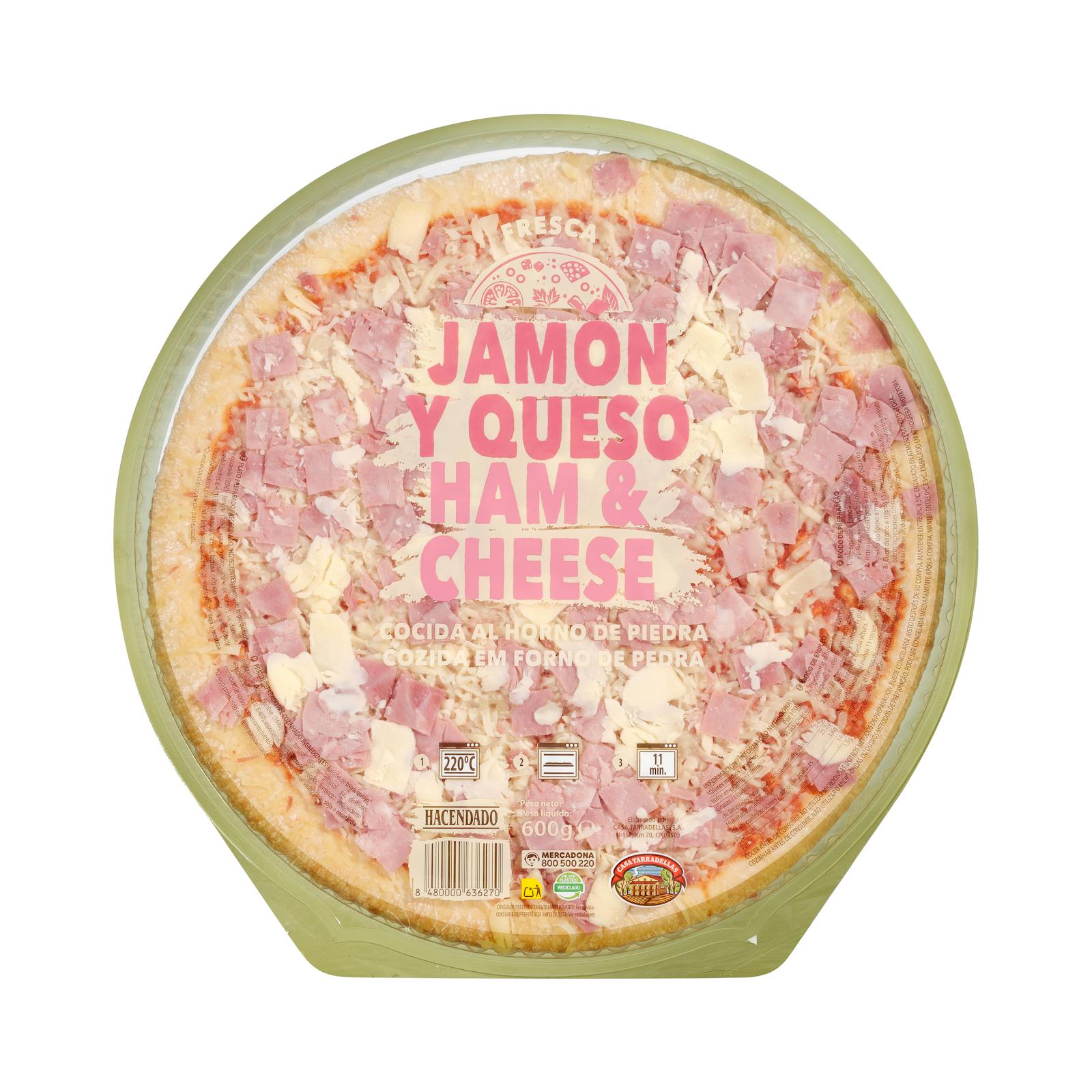 Pizza familiale au jambon et au fromage Hacendado
