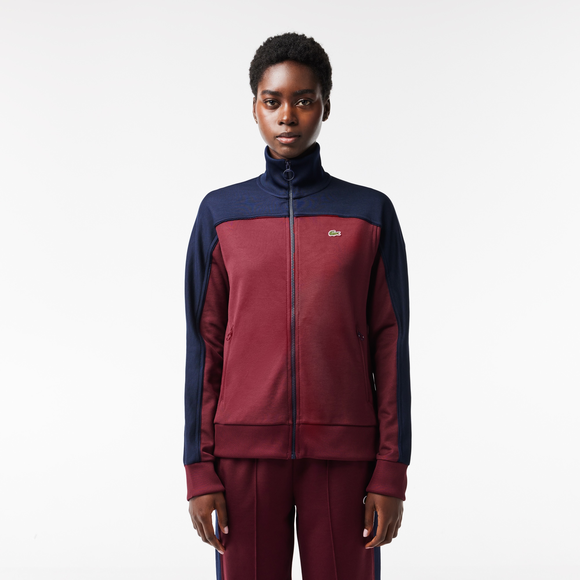 Sweatshirt zippé Paris color-block en interlock piqué Sweatshirts - Rouge - Lacoste - Femme