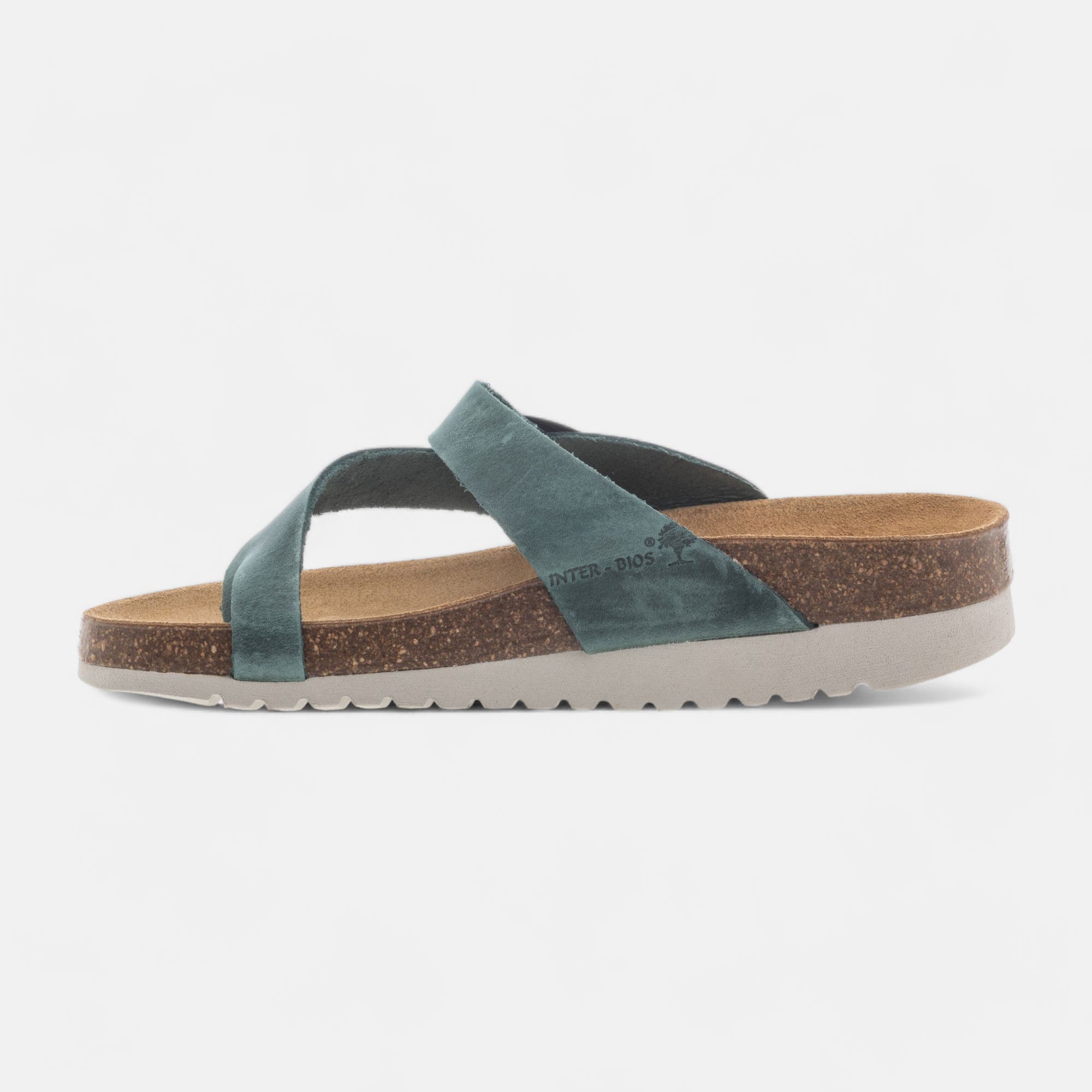 Mules semelle liège Femme en cuir jeans