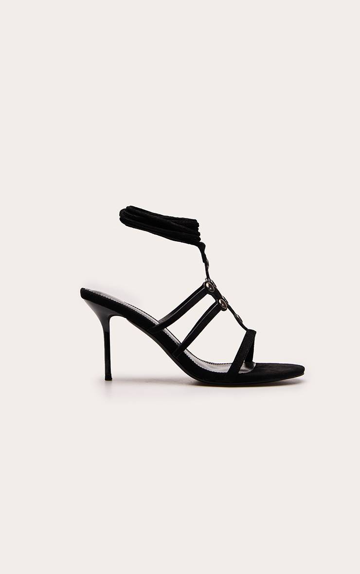 Noir Sandales À Talons En Synthétique Cloutées À Lacets