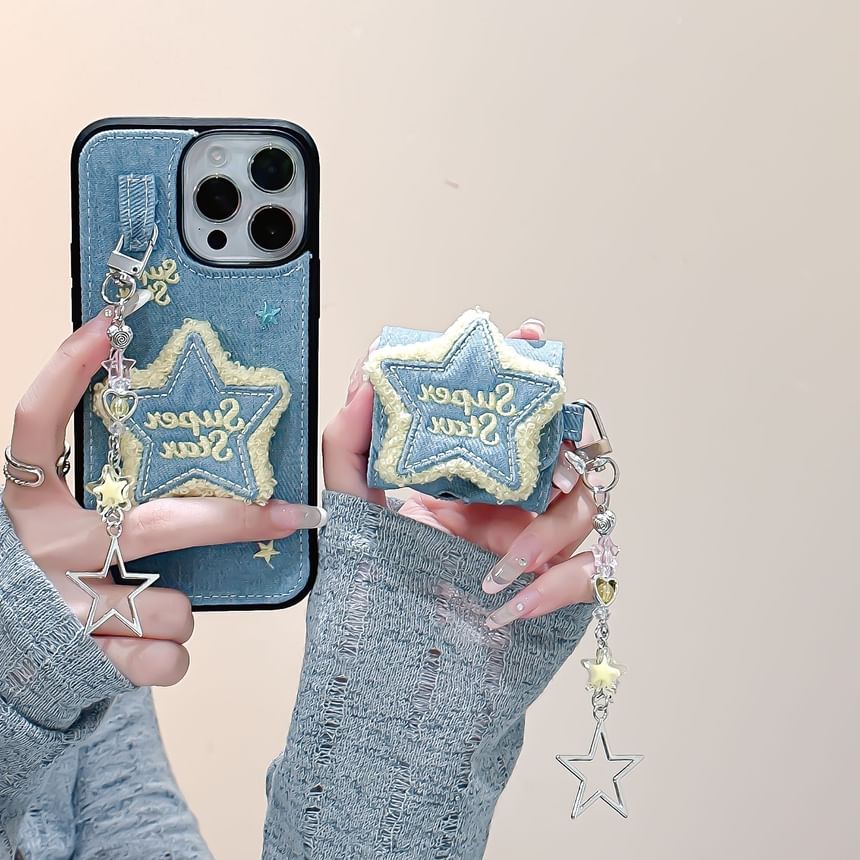 Vachie - Star Lettering Denim AirPods / Pro oortelefoonhoesje