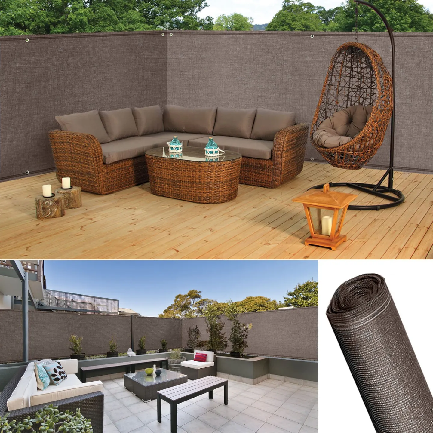 Brise vue renforcé 1,8 x 10 M taupe 220 gr/m² luxe PRO
