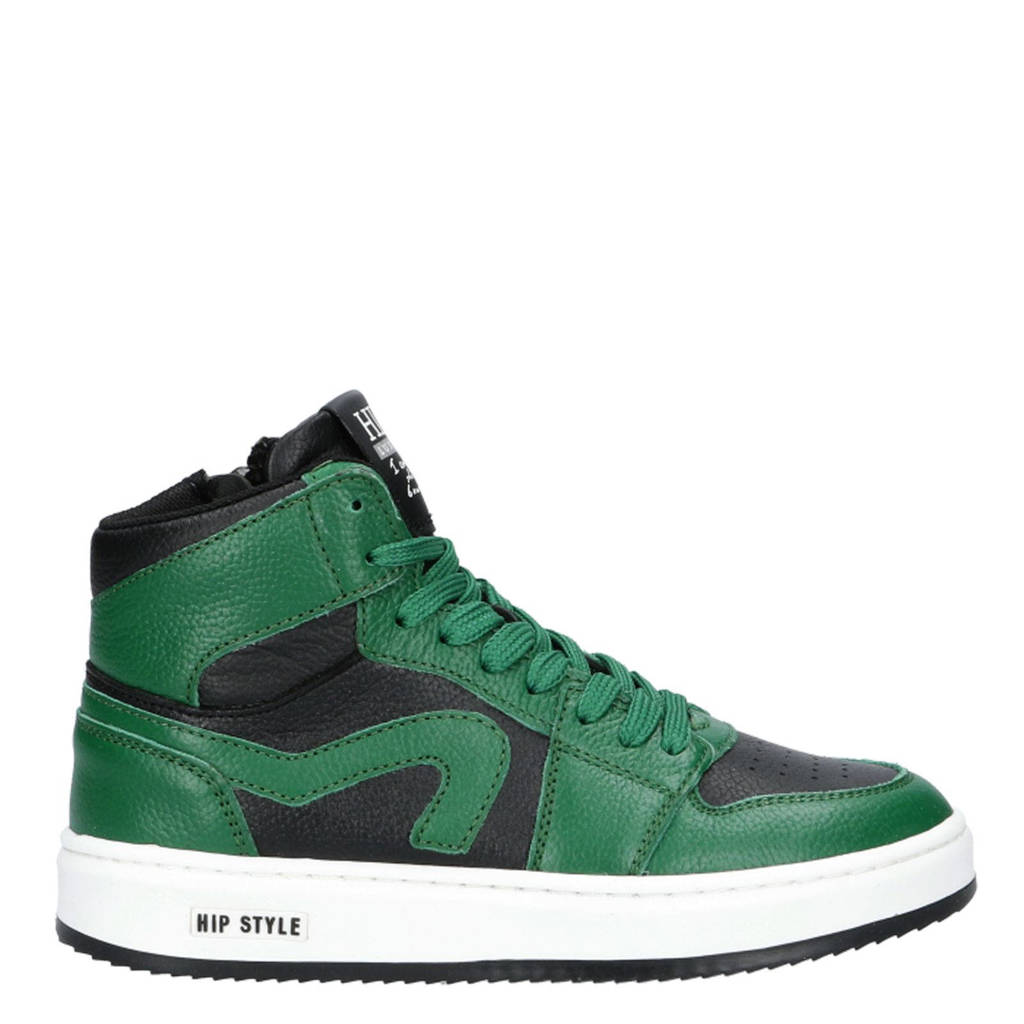 Hip leren sneakers zwart/groen