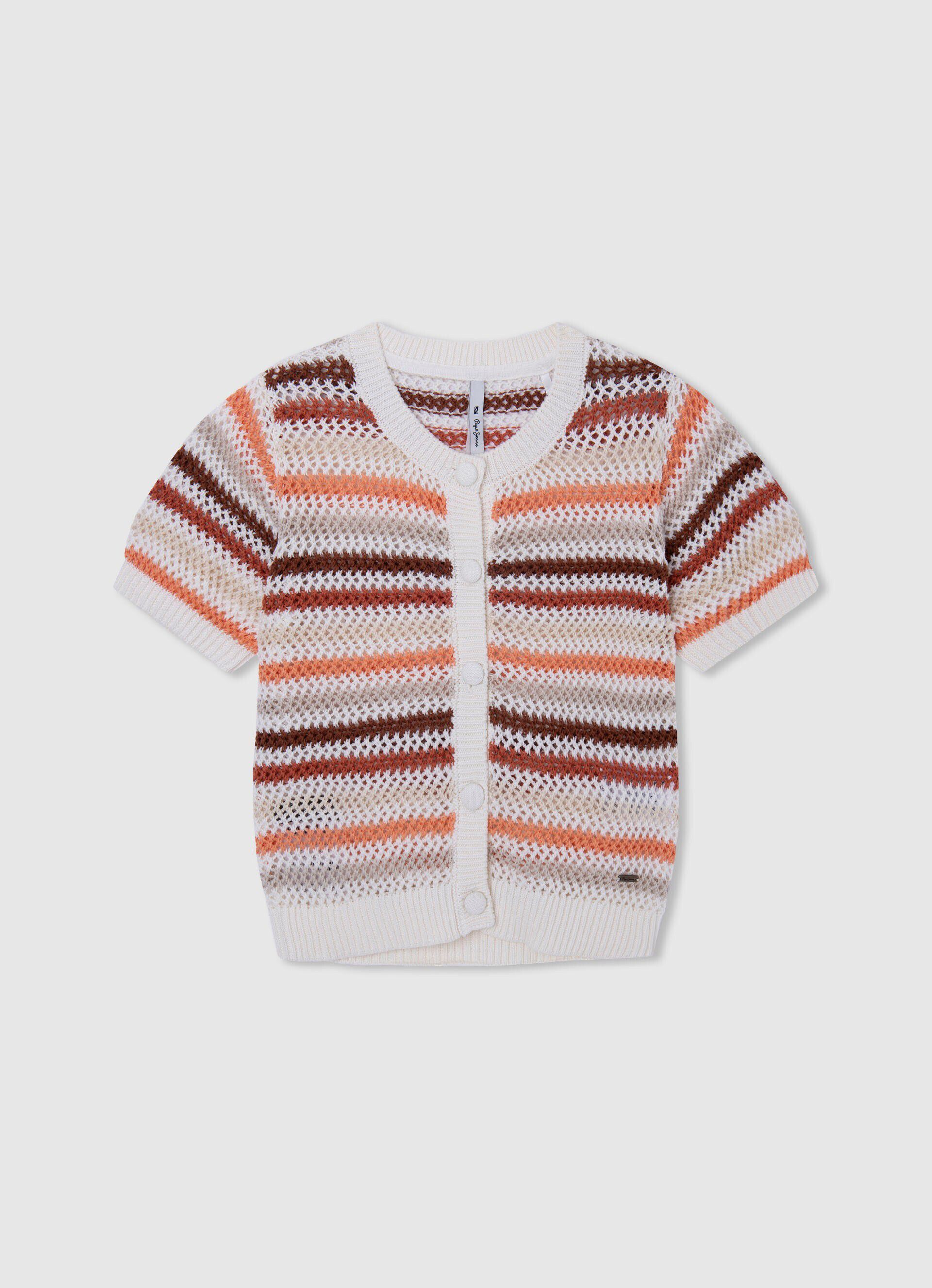 Cardigã de algodão com estampa listrada - multicolorido