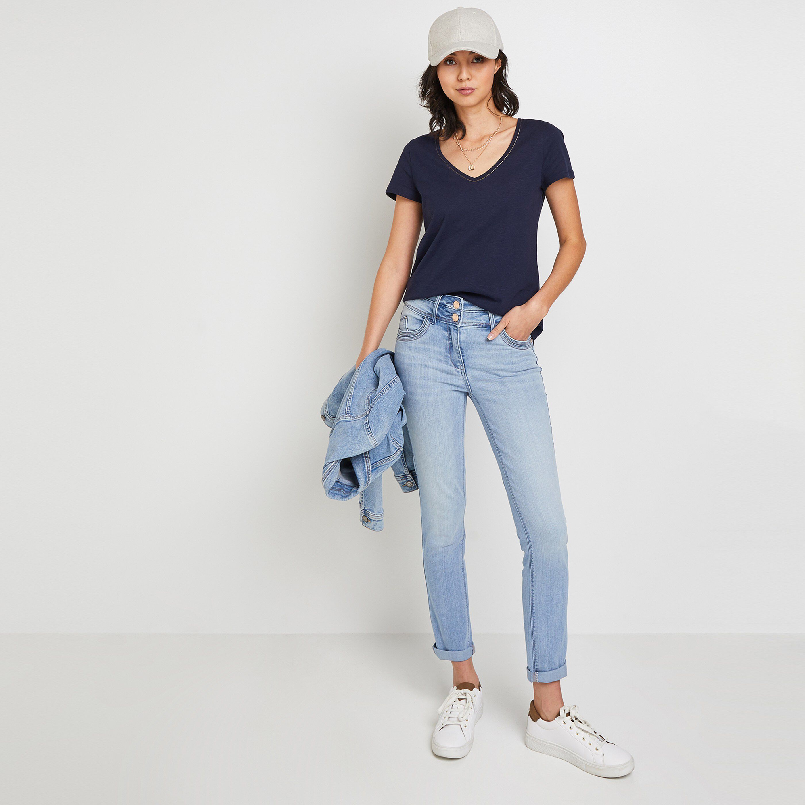 T-shirt manches courtes V femme - MARINE