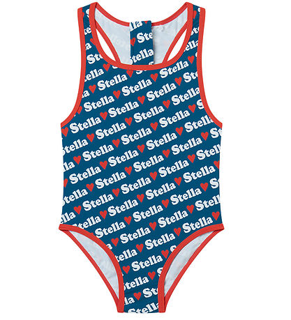 Stella McCartney Kids Badeanzug - UV50+ - Blau m. Weiß/Rot