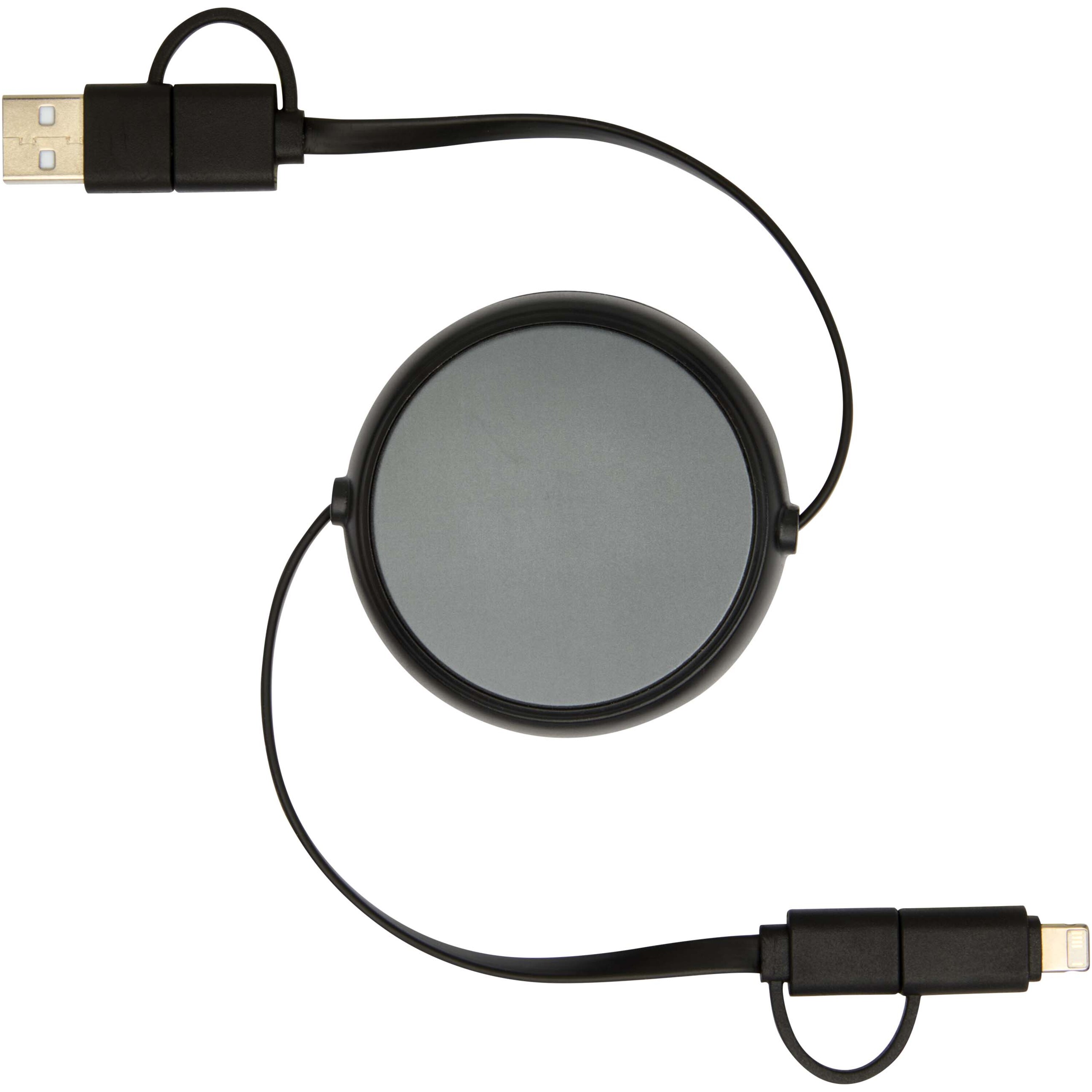 PF Concept 124420 - Câble rétractable 5 en 1 Alasia de 100 cm en plastique recyclé et aluminium pour la synchronisation des données et la charge rapide de 45 W