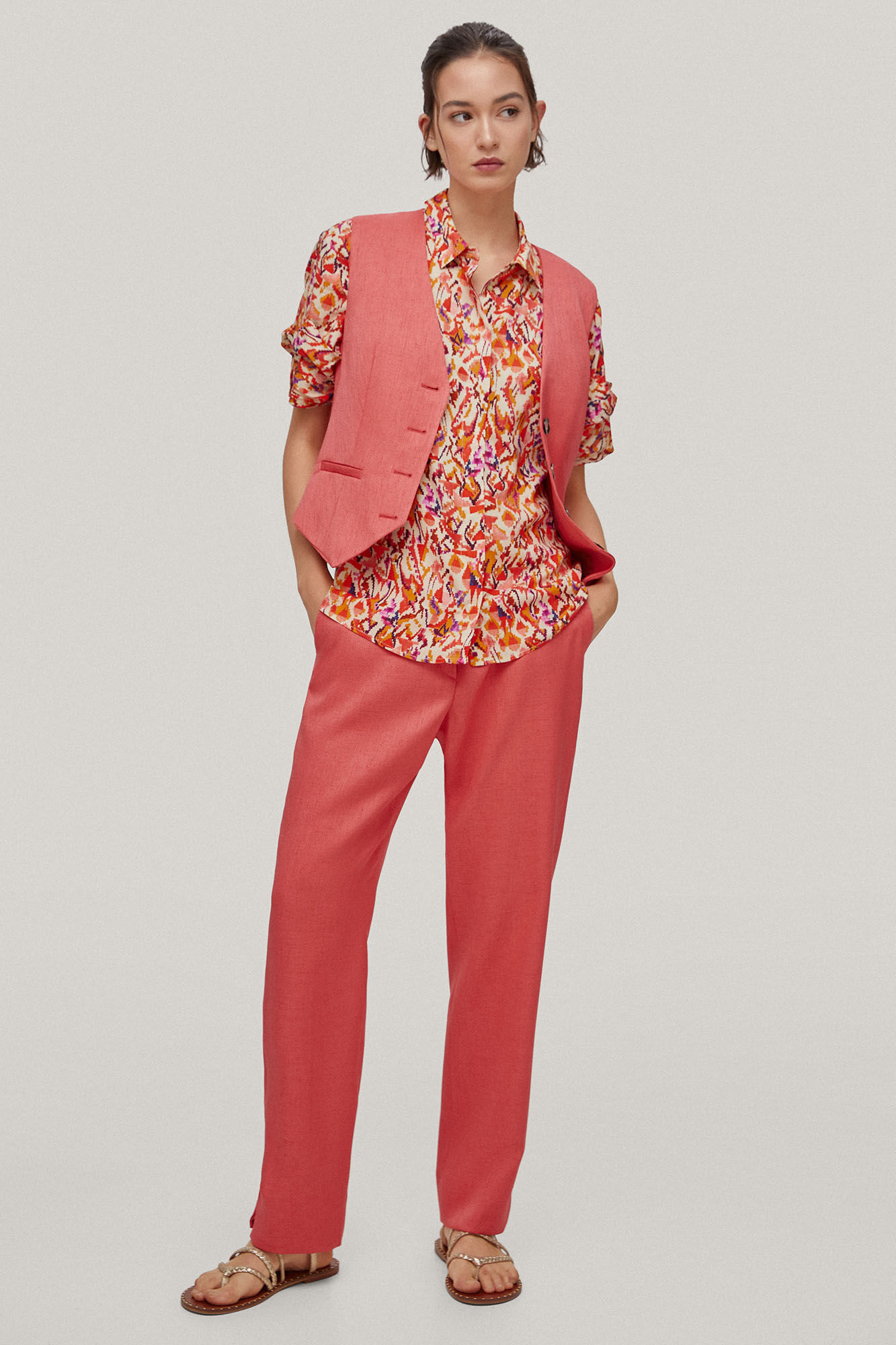 Blusa estampada com detalhe no punho - Laranja