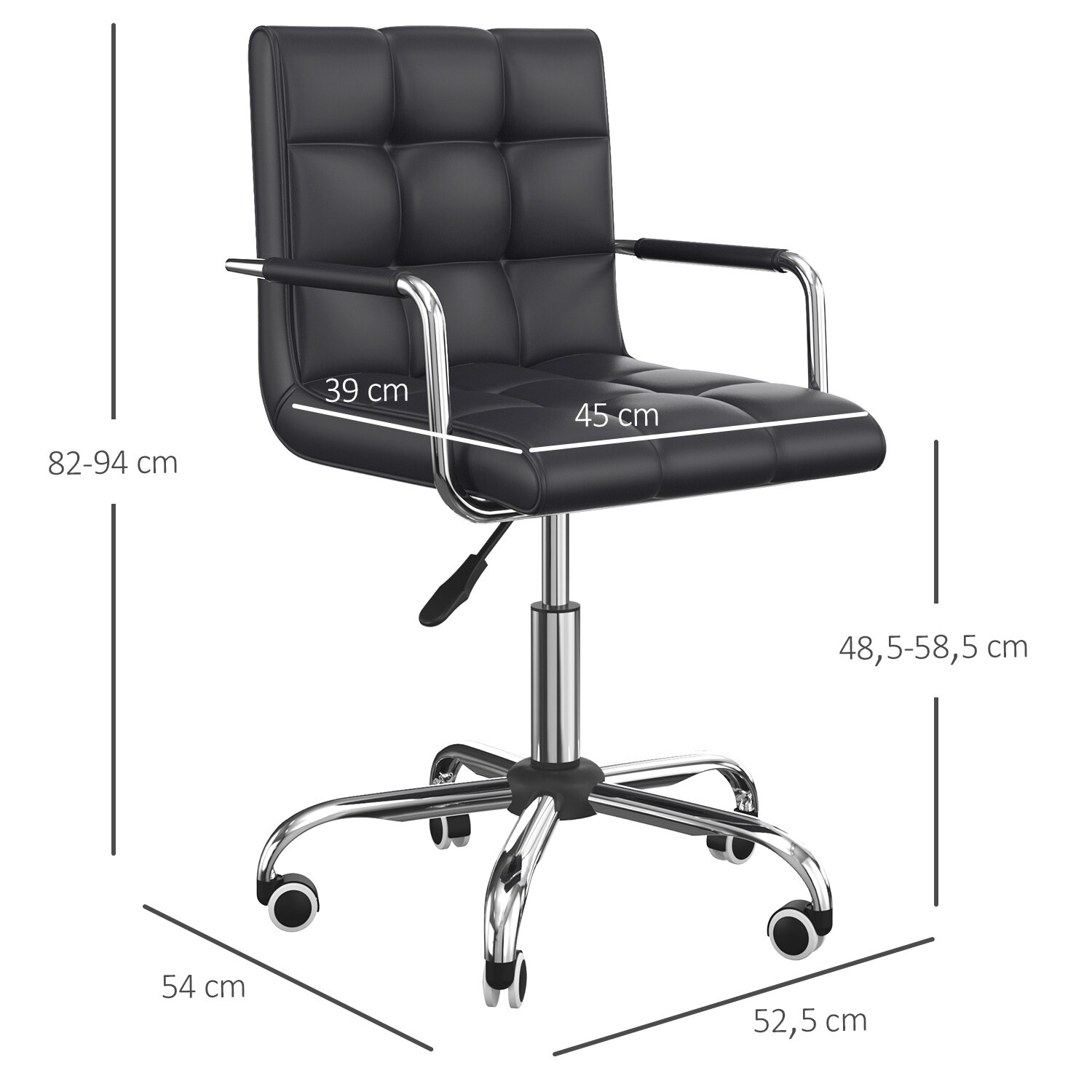 HOMCOM Bürostuhl mit Rollen schwarz B52,5 x T54 x H82-94 cm