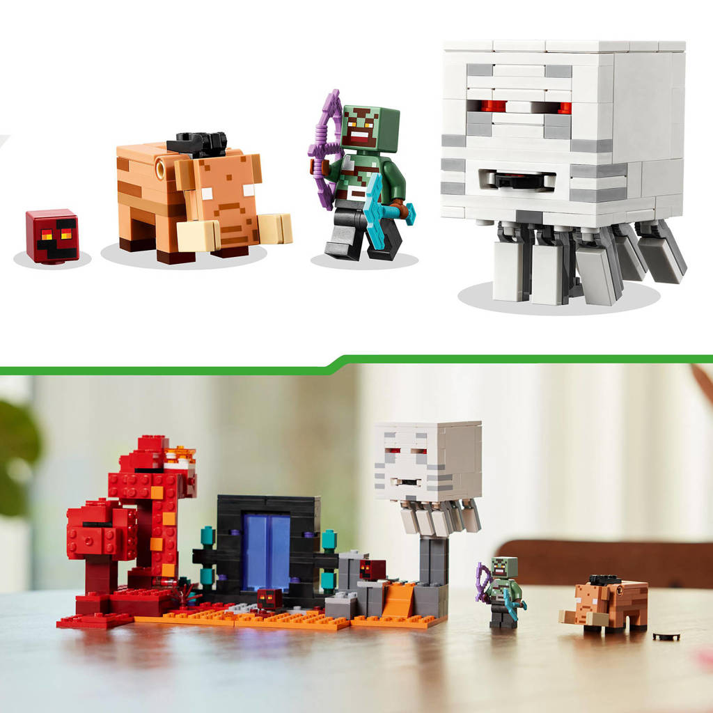 Lego Minecraft Ambush bij het Nether-portaalHinderlaag bij het Nether-portaal Actie Speelgoed voor Kinderen 21255