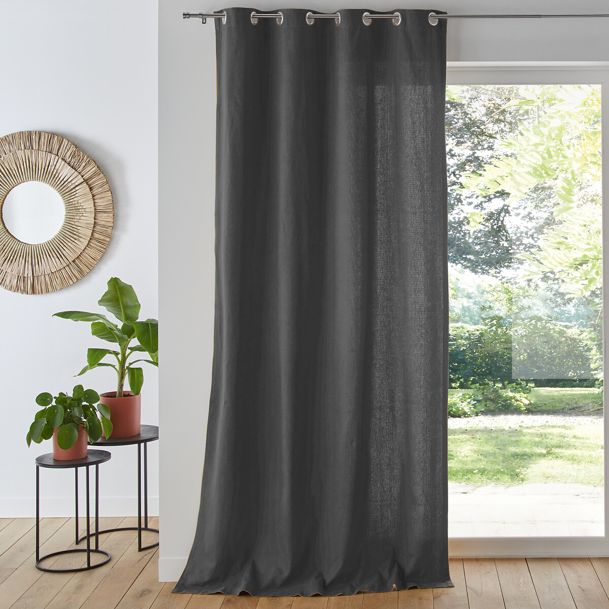 LA REDOUTE INTERIEURS<br>Cortina lisa com ilhós, feita de algodão tecido Panamá