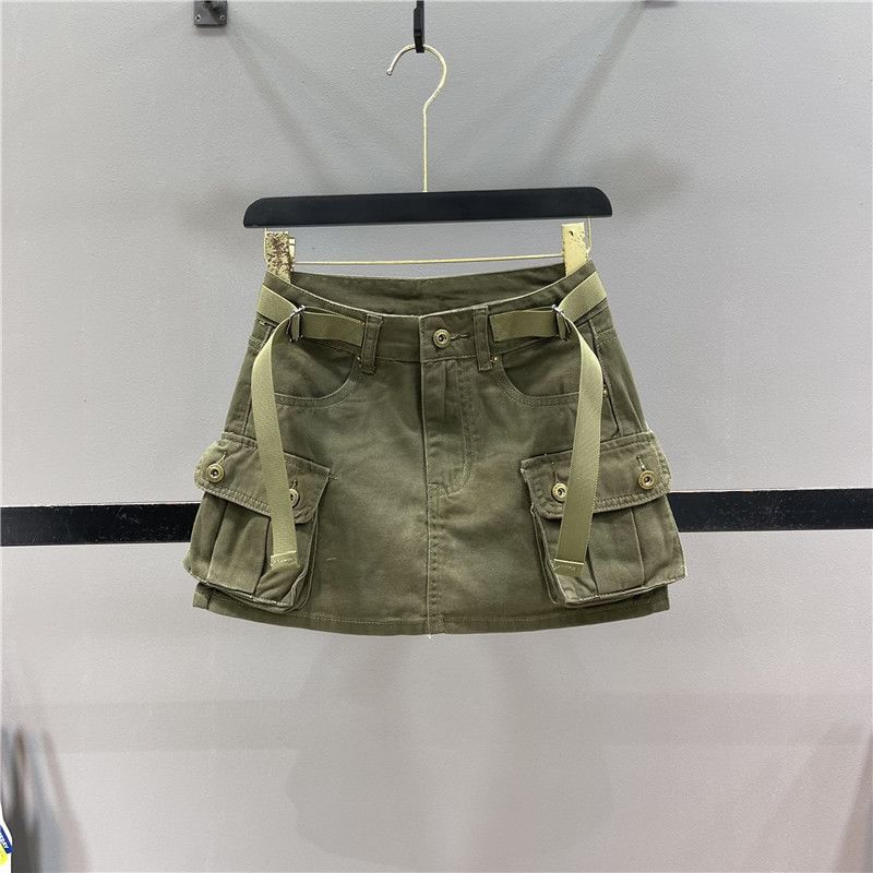 Wildfoea - Laag uitgesneden effen denim minirok