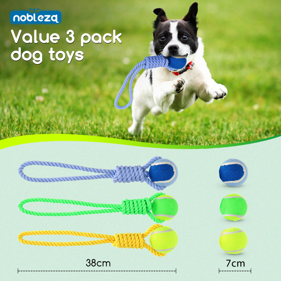 Nobleza - Corda de brinquedo para cães, 100% algodão, benéfica para a saúde mental, saúde dental e limpeza dos dentes do seu cão, 38 cm